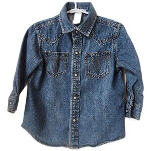 Baby Boy Janie and Jack Denim Blue Cowboy Button Down Shirt Size 18-24 Months